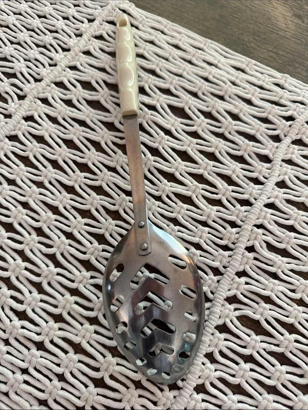 Vintage 60s/70s Household Japan Stainless Steel Cornflower Slotted Serving Spoon